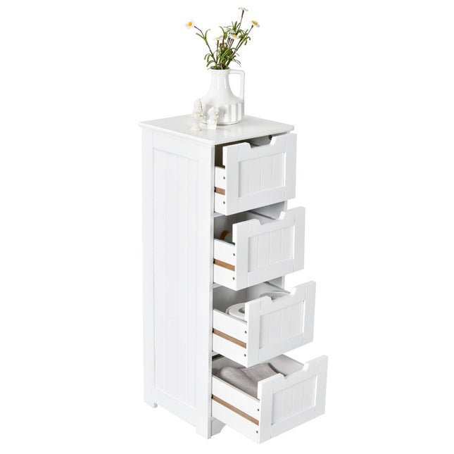 Bathroom Cabinet with 4 Drawers, White, 30x30x83 cm
