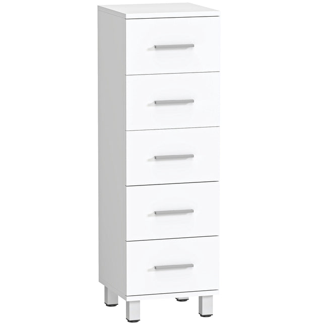 Bathroom Cabinet with 5 Drawers, White, 30x30x95 cm