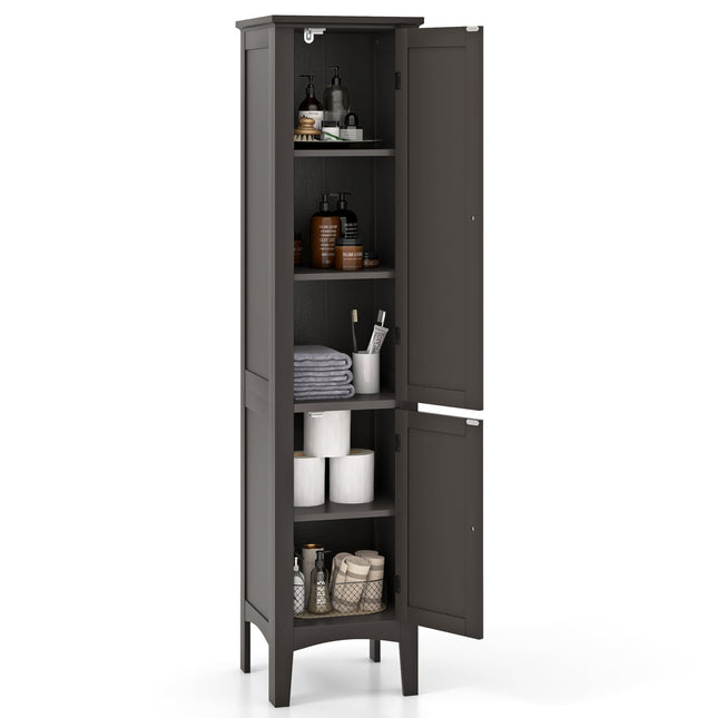 Bathroom Cabinet with 5 Shelves, Louvered Doors, Anti-Tip