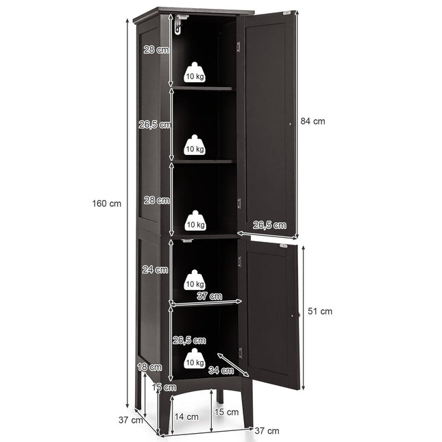 Bathroom Cabinet with 5 Shelves, Louvered Doors, Anti-Tip