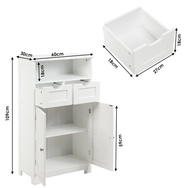 Bathroom Cabinet with Adjustable Shelves, White MDF, 3 Levels