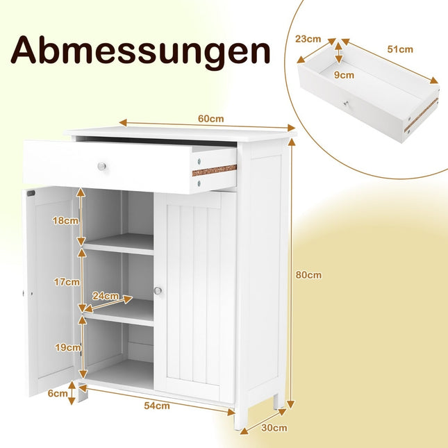 Bathroom Cabinet with Drawer, 2 Doors, Adjustable Shelf