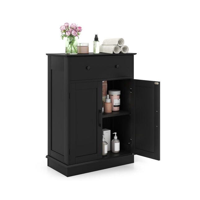 Bathroom Cabinet with Drawer, Adjustable Shelf, 56x30x80cm, Black
