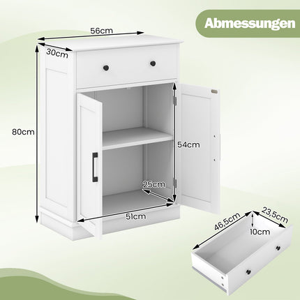 Bathroom Cabinet with Drawer, Adjustable Shelf, 56x30x80 cm, White