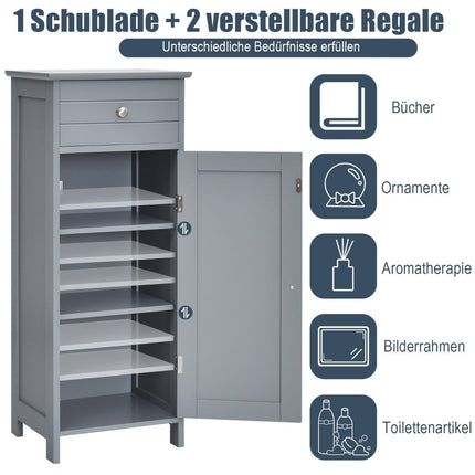 Bathroom Cabinet with Drawer & Adjustable Shelves, Grey