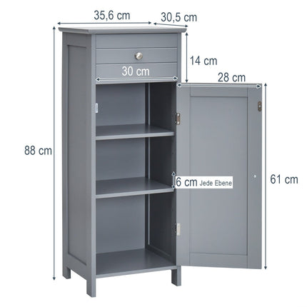 Bathroom Cabinet with Drawer & Adjustable Shelves, Grey