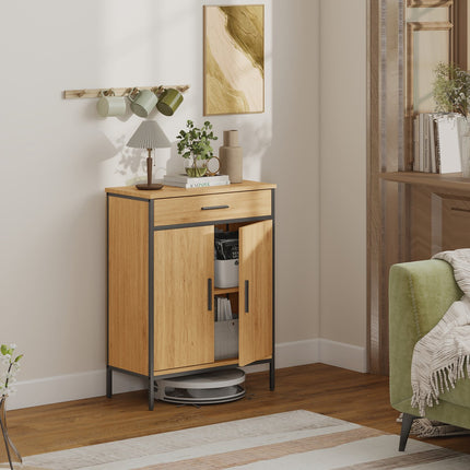 Bathroom Cabinet with Drawer and Adjustable Shelves, Oak Finish