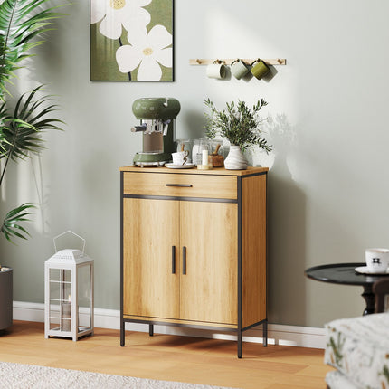 Bathroom Cabinet with Drawer and Adjustable Shelves, Oak Finish