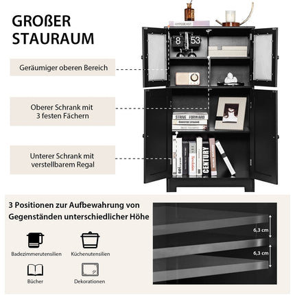 Bathroom Cabinet with Glass Doors, Adjustable Shelf, Black