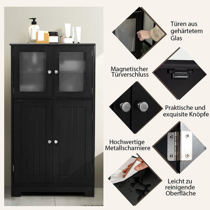 Bathroom Cabinet with Glass Doors, Adjustable Shelf, Black