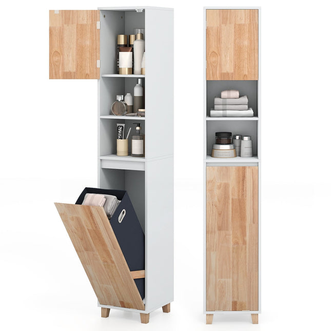Bathroom Cabinet with Laundry Basket & 2 Open Shelves
