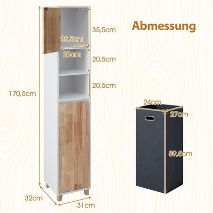 Bathroom Cabinet with Laundry Basket & 2 Open Shelves