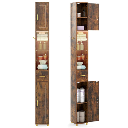 Bathroom Cabinet with Lighting, Drawer & Glass Shelves