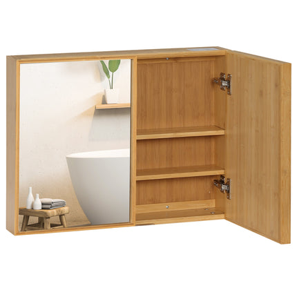 Bathroom Cabinet with Mirror Doors, Bamboo, Multiple Shelves, 65.2 x 14 x 50 cm