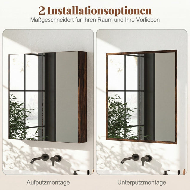 Bathroom Cabinet with Mirror Doors, Rustic Brown, 62x11x65 cm