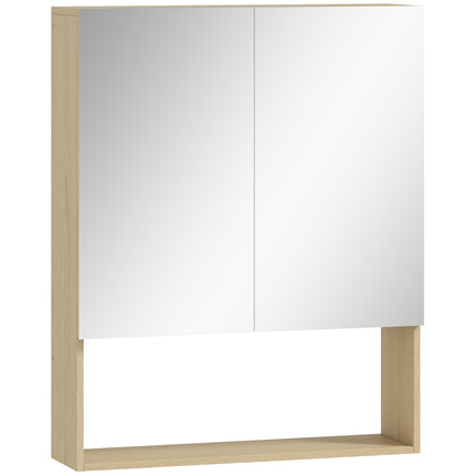 Bathroom Cabinet with Mirror Doors, Wall-Mounted, Oak Finish