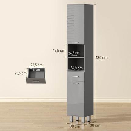 Bathroom Cabinet with Shelves and Drawer, Adjustable, Gray