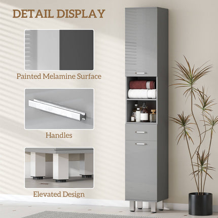 Bathroom Cabinet with Shelves and Drawer, Adjustable, Gray