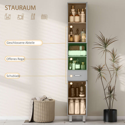 Bathroom Cabinet with Shelves and Drawer, Adjustable, Gray