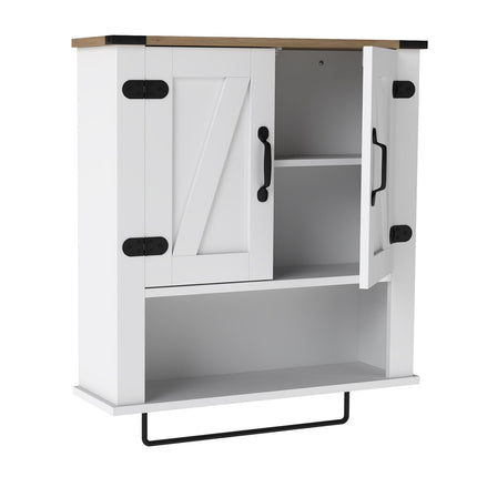 Bathroom Cabinet with Towel Holder, Barn Door, Adjustable Shelf