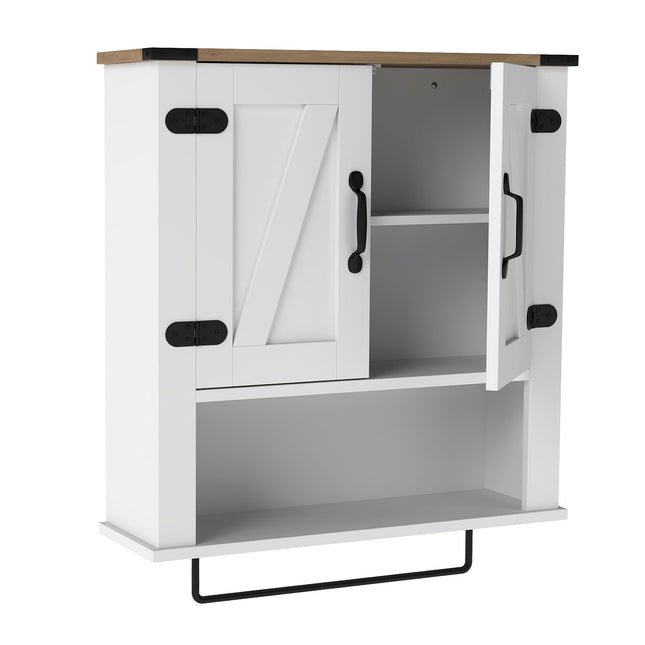 Bathroom Cabinet with Towel Holder, Barn Door, Adjustable Shelf