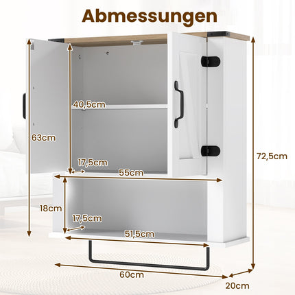 Bathroom Cabinet with Towel Holder, Barn Door, Adjustable Shelf