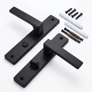 Bathroom Door Handle Set, Matt Black, Long Plate