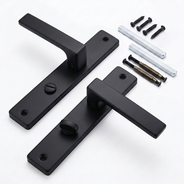 Bathroom Door Handle Set, Matt Black, Long Plate