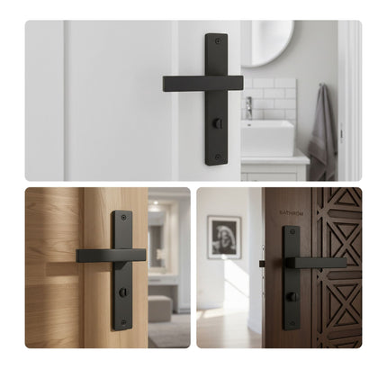 Bathroom Door Handle Set, Matt Black, Long Plate