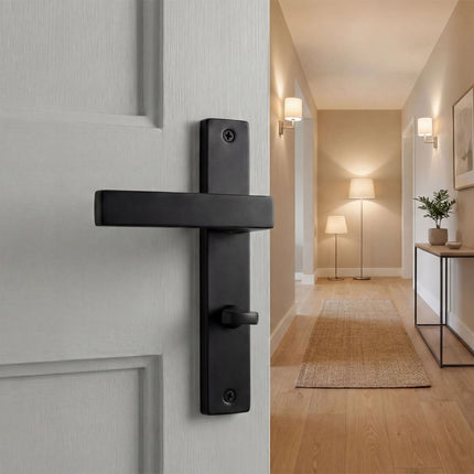 Bathroom Door Handle Set, Matt Black, Long Plate