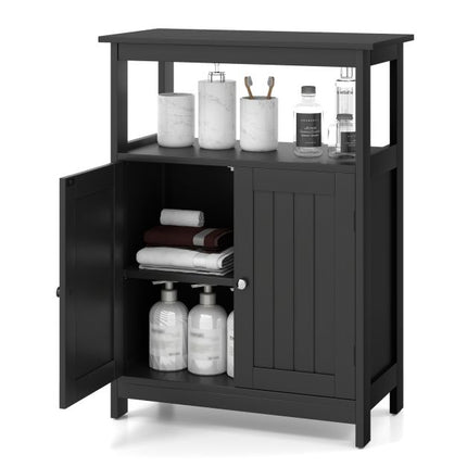 Bathroom Floor Cabinet, 2-Door, Adjustable Shelf, Black