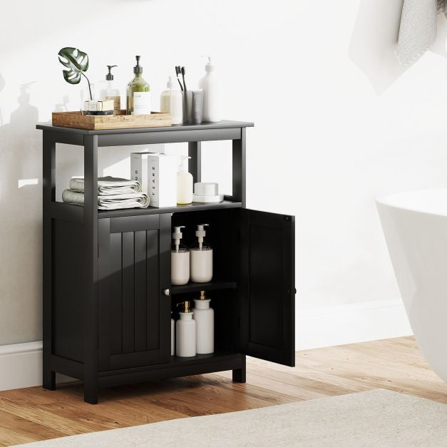 Bathroom Floor Cabinet, 2-Door, Adjustable Shelf, Black
