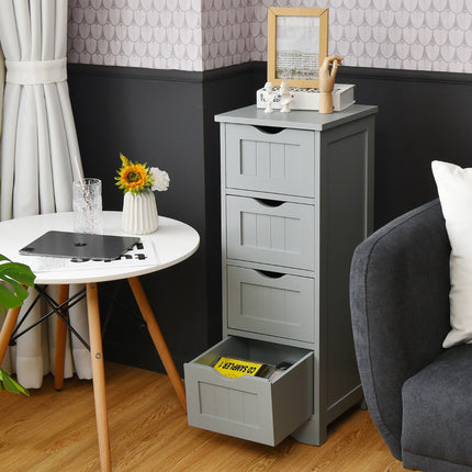 Bathroom Floor Cabinet, 4-Drawer, Anti-Tip, Gray