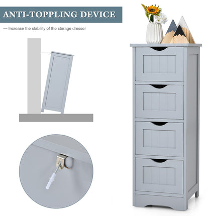 Bathroom Floor Cabinet, 4-Drawer, Anti-Tip, Gray