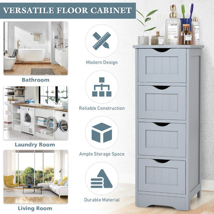 Bathroom Floor Cabinet, 4-Drawer, Anti-Tip, Gray
