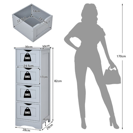 Bathroom Floor Cabinet, 4-Drawer, Anti-Tip, Gray