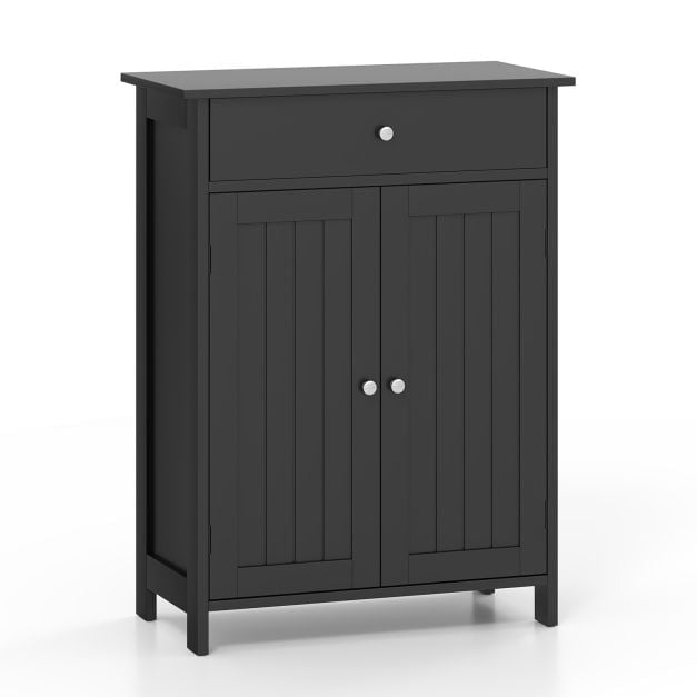 Bathroom Floor Cabinet, Freestanding, 2 Doors, Drawer, Black