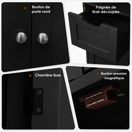 Bathroom Floor Cabinet, Open Shelf, 2 Drawers, Black