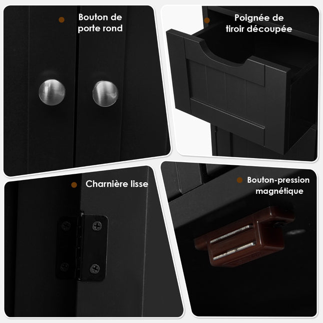 Bathroom Floor Cabinet, Open Shelf, 2 Drawers, Black