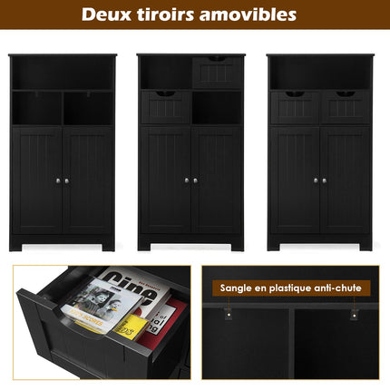 Bathroom Floor Cabinet, Open Shelf, 2 Drawers, Black