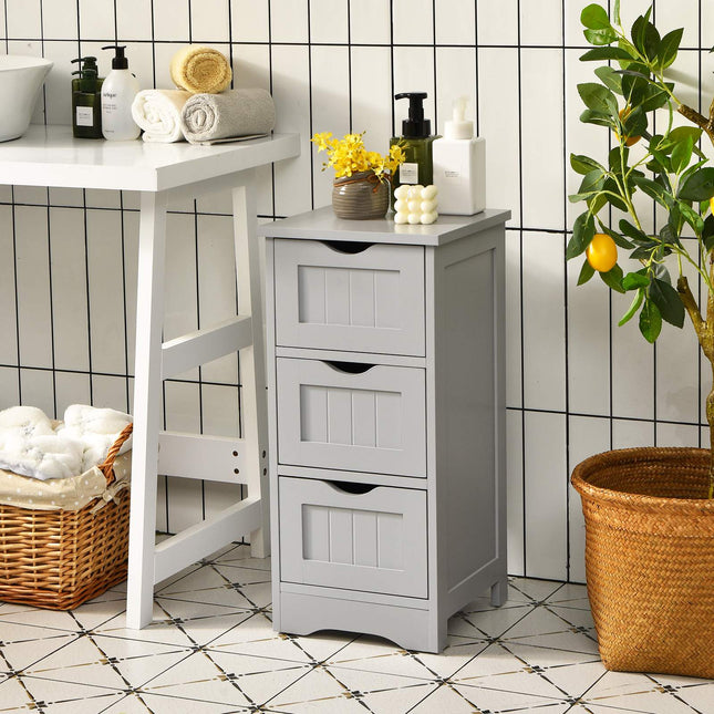 Bathroom Floor Cabinet, Slim 3-Drawer MDF, White