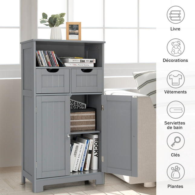 Bathroom Floor Cabinet With 2 Drawers, Open Shelf, Black