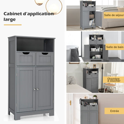 Bathroom Floor Cabinet With 2 Drawers, Open Shelf, Black