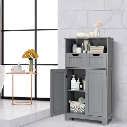 Bathroom Floor Cabinet With 2 Drawers, Open Shelf, Black