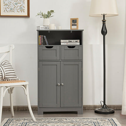 Bathroom Floor Cabinet With 2 Drawers, Open Shelf, Black