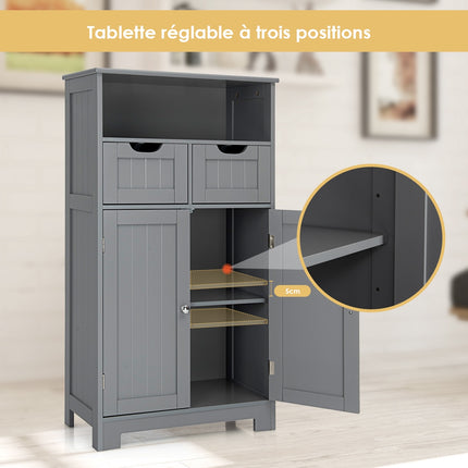 Bathroom Floor Cabinet With 2 Drawers, Open Shelf, Black