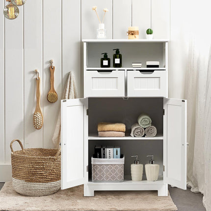 Bathroom Floor Cabinet With Open Shelf, 2 Drawers, Black