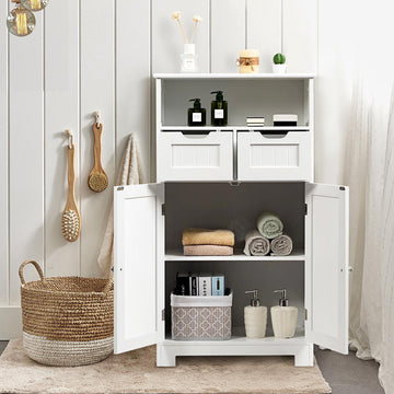 Bathroom Floor Cabinet With Open Shelf, 2 Drawers, Black