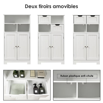 Bathroom Floor Cabinet With Open Shelf, 2 Drawers, Black