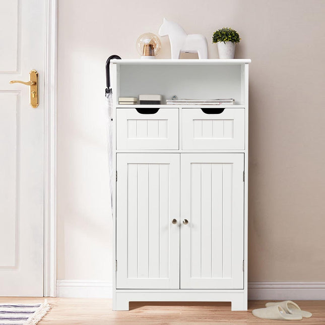 Bathroom Floor Cabinet With Open Shelf, 2 Drawers, Black